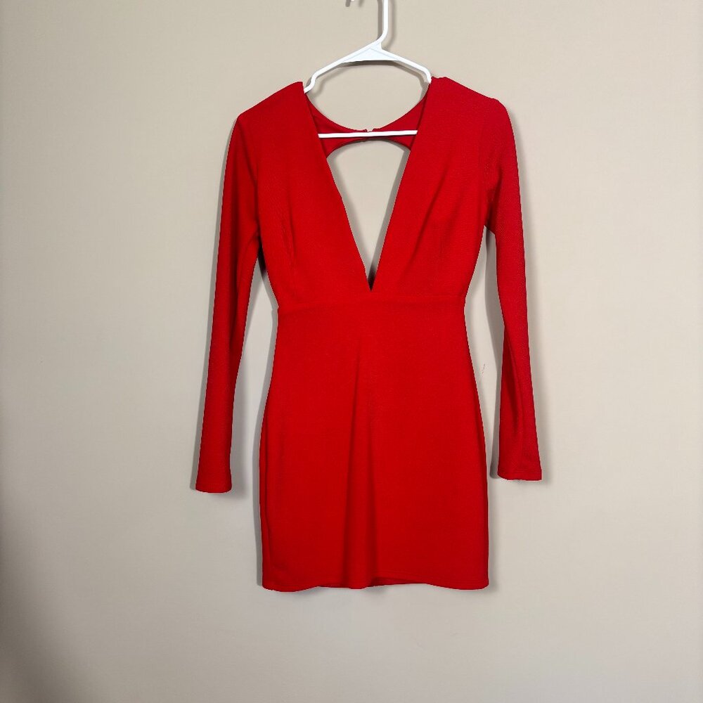 Rubber Ducky Red Long Sleeve Open-Back Mini Dress - Size S